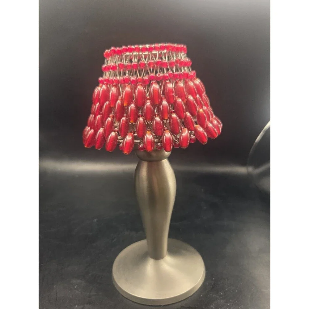 Vtg Pottery Barn Candle Holder Merlot Red Crimson Beaded Shade Fairy Light Lamp